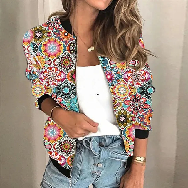 Grace - Bedruckte Jacke mit Reißverschluss-Mehrfarbig-S-HauteBerlin