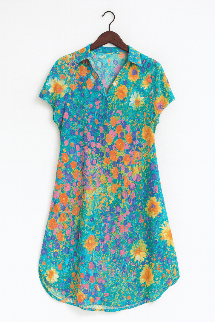 Blumenkleid – Kurzarm – Mit Kragen – Minikleid – Sommerkleid-HauteBerlin