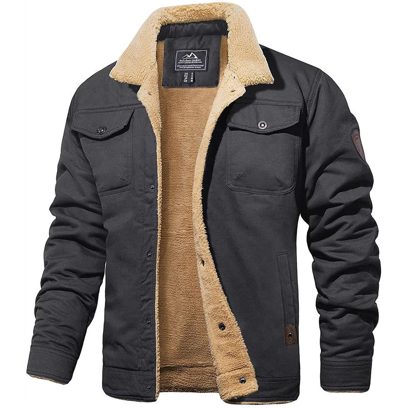 Bombardier Jacke - Geknöpft - Warm - Sherpa gefüttert - Herren Winterjacke-Dunkelgrau-S-HauteBerlin