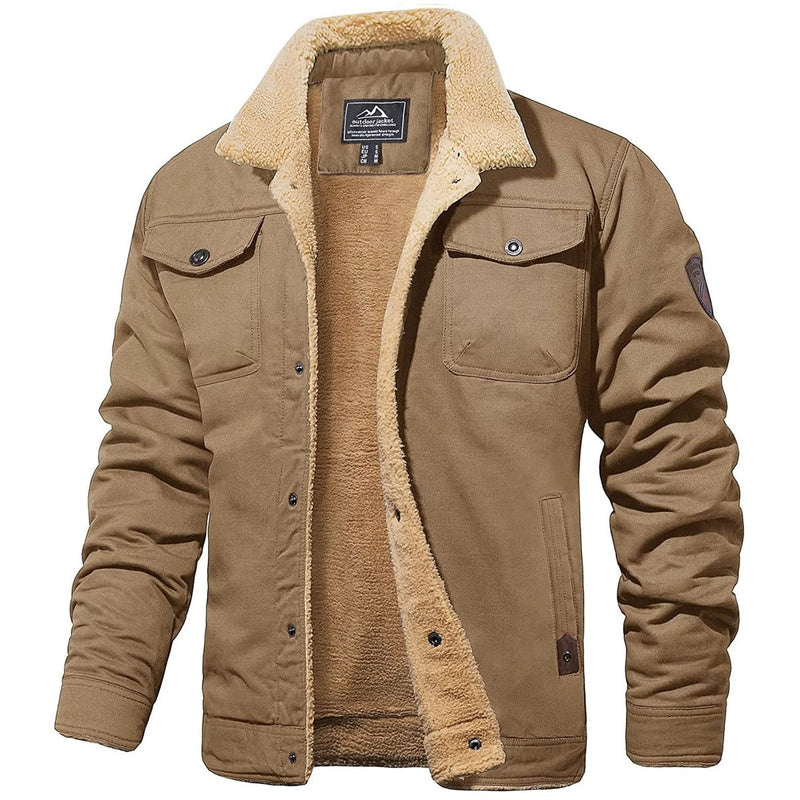 Bombardier Jacke - Geknöpft - Warm - Sherpa gefüttert - Herren Winterjacke-Khaki-S-HauteBerlin