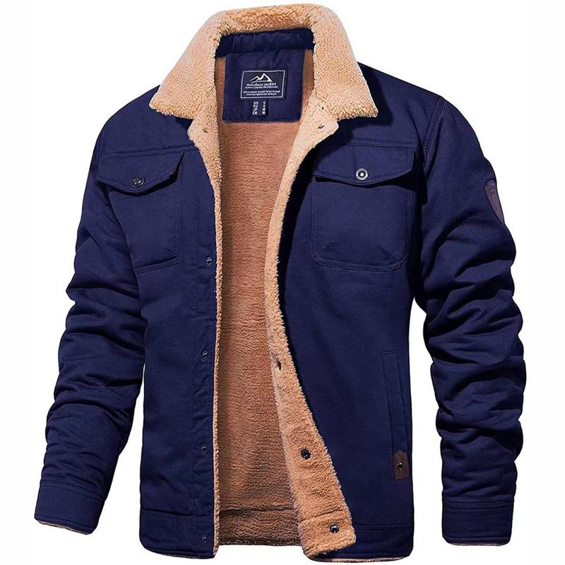 Bombardier Jacke - Geknöpft - Warm - Sherpa gefüttert - Herren Winterjacke-Marineblau-S-HauteBerlin
