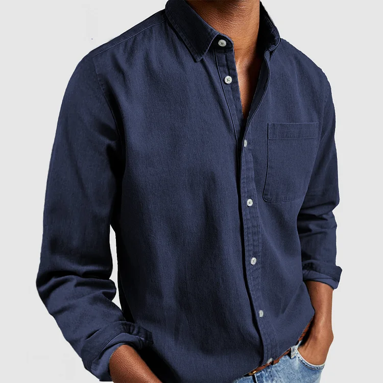 Button-down-Hemd | Lange Ärmel | Brusttasche | Freizeithemd | Denim-Hemd-Blau-S-HauteBerlin