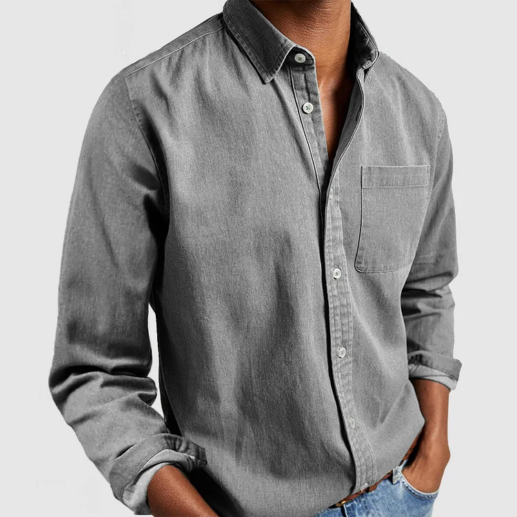 Button-down-Hemd | Lange Ärmel | Brusttasche | Freizeithemd | Denim-Hemd-Grau-S-HauteBerlin