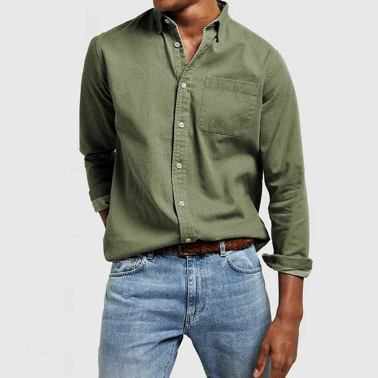 Button-down-Hemd | Lange Ärmel | Brusttasche | Freizeithemd | Denim-Hemd-HauteBerlin