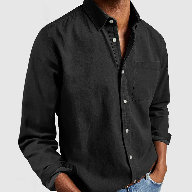 Button-down-Hemd | Lange Ärmel | Brusttasche | Freizeithemd | Denim-Hemd-Schwarz-S-HauteBerlin