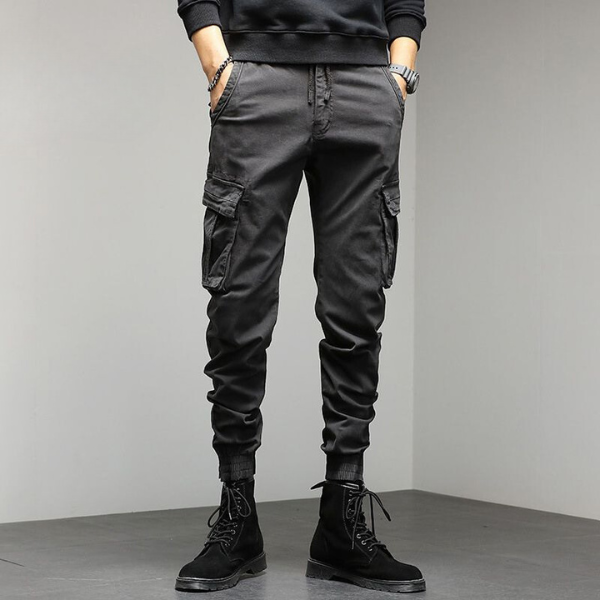 Cargo-Hosen - Taschen - Kordelzug - Cargo-Jogger - Herrenhosen-Grau-M-HauteBerlin