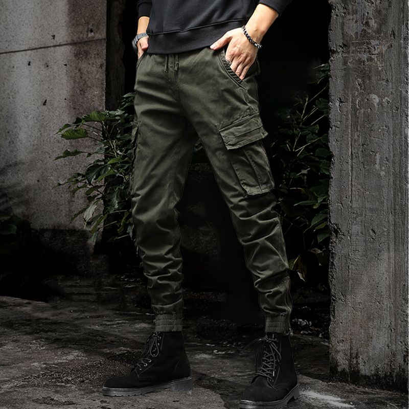 Cargo-Hosen - Taschen - Kordelzug - Cargo-Jogger - Herrenhosen-Grün-M-HauteBerlin