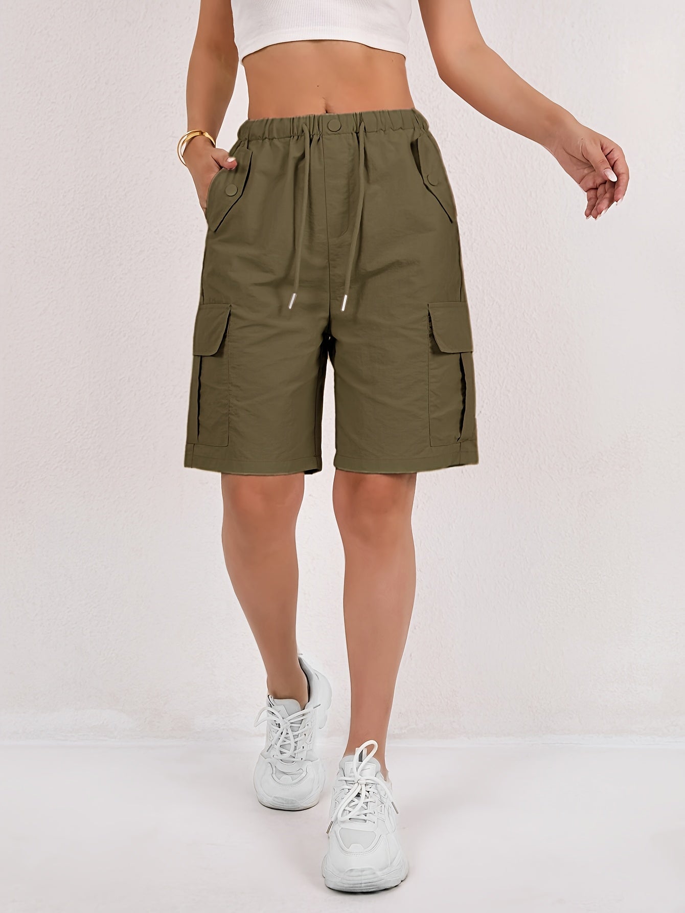 Cargo-Shorts – Elastischer Bund – Lockere Passform – Freizeit-Shorts – Damen-Shorts-HauteBerlin