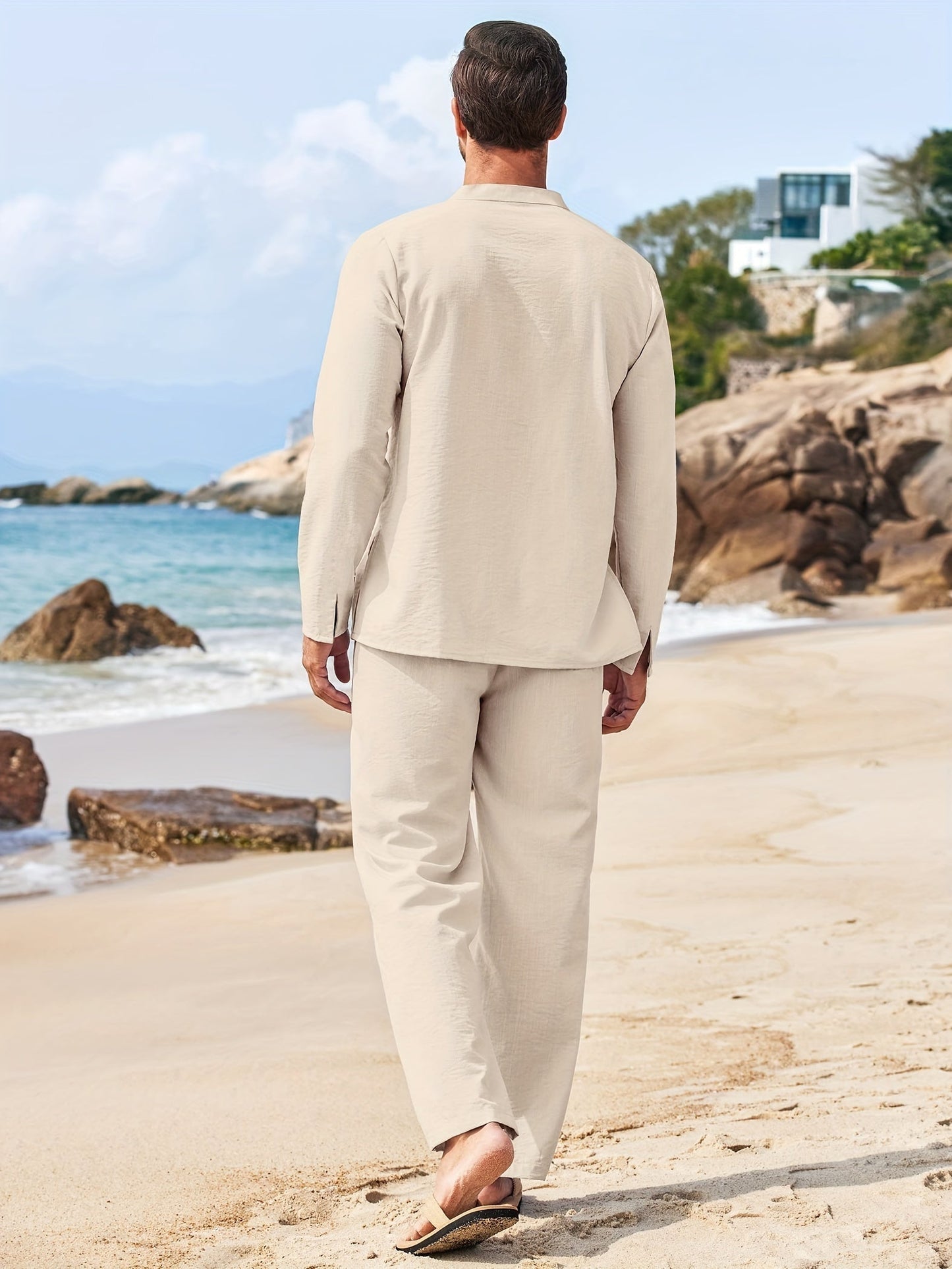 Co-Ord Set - Zweiteiliges Set aus Leinen für Männer mit langen Ärmeln für den Sommer-HauteBerlin
