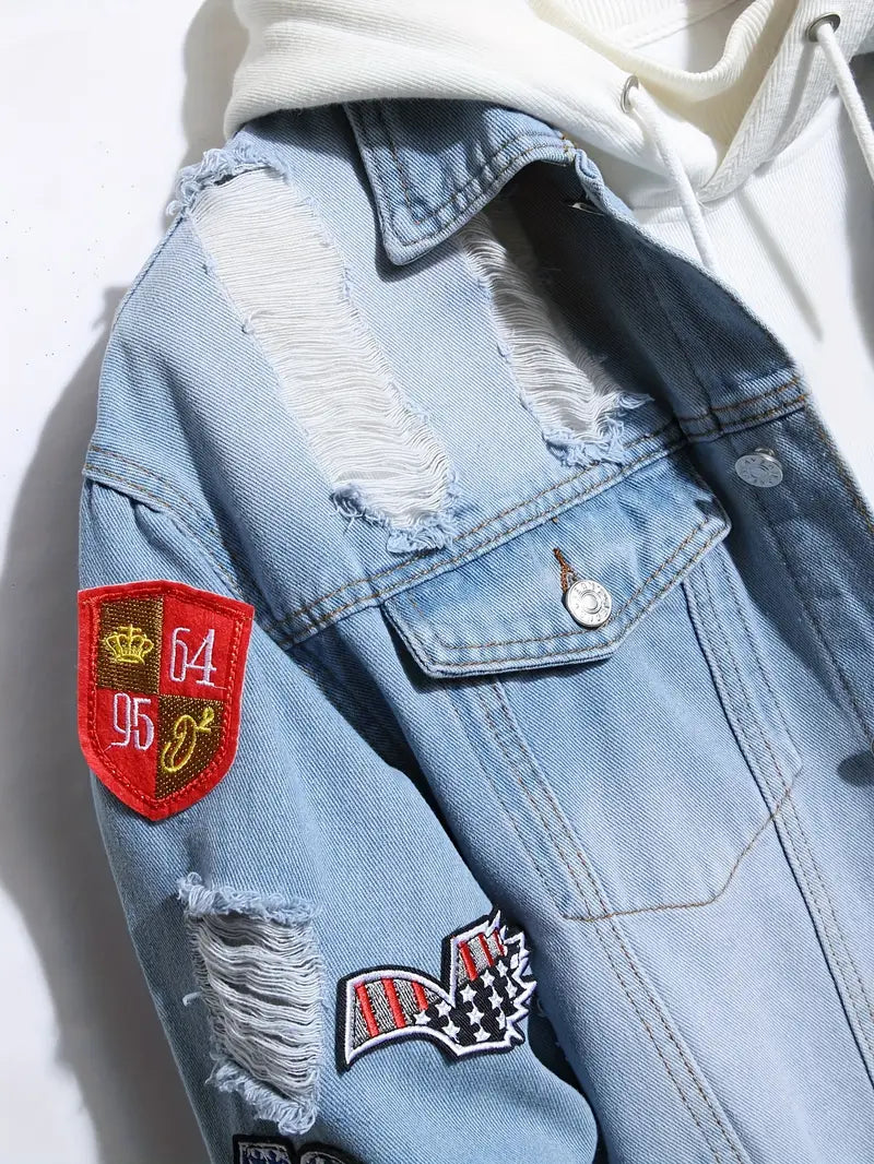 Denim Jacket - Casual - Hellblau - Jeansjacke mit Patches - Herrenjacke-HauteBerlin