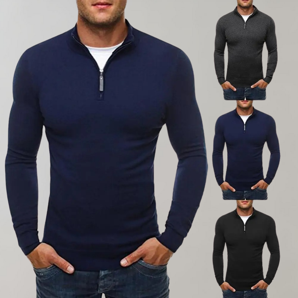 Langarm-T-Shirt – halber Reißverschluss – schmal geschnitten – Shirt mit Viertelreißverschluss – Herren-Shirts-HauteBerlin