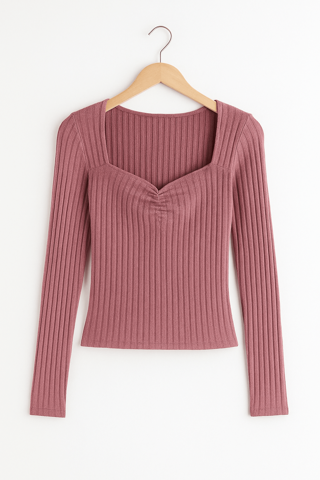 Langärmeliges Top - Frauen Quadratischer Ausschnitt Slim Fit Geripptes Top-HauteBerlin