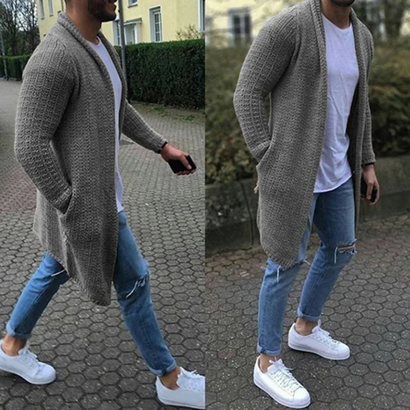 Lange Strickjacke - Warm - Offene Front - Strickjacke - Herrenbekleidung-HauteBerlin