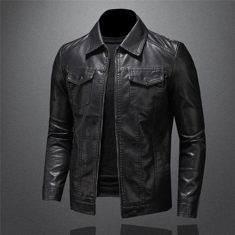 Lederjacke - Schwarze Slim Fit Kunstlederjacke für Männer-HauteBerlin