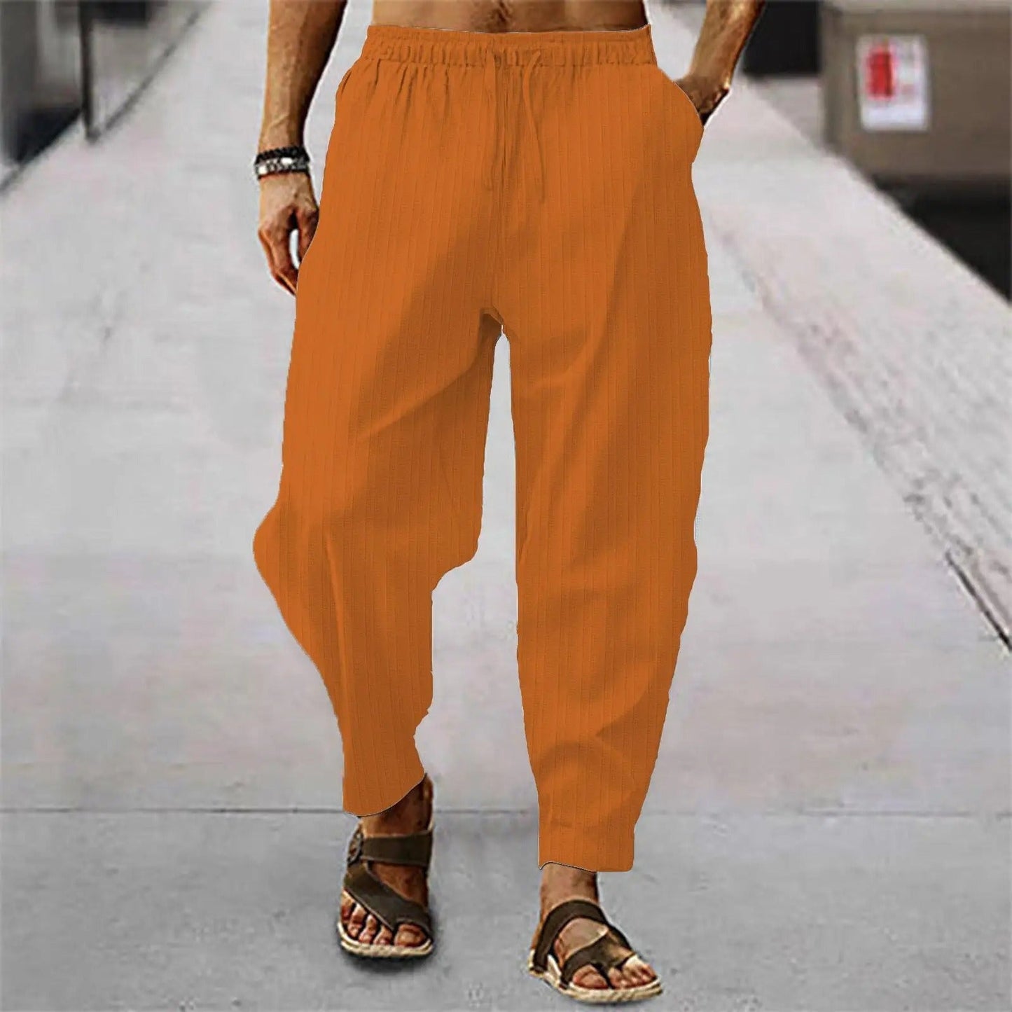 Leinenhosen - Herrenhosen mit elastischer Taille Baumwolle Sommerhosen mit lockerer Passform-HauteBerlin