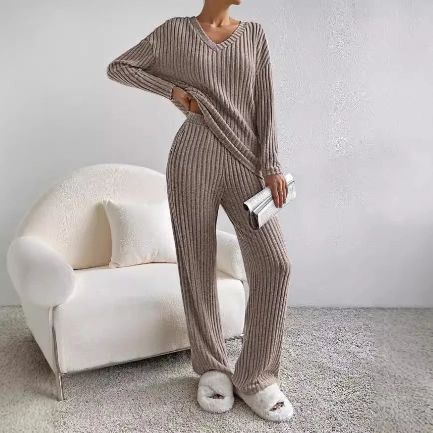 Lounge-Set | Gemütlich | Gerippt | Zweiteiler aus Strick | Loungewear für Damen-Leyna Moda