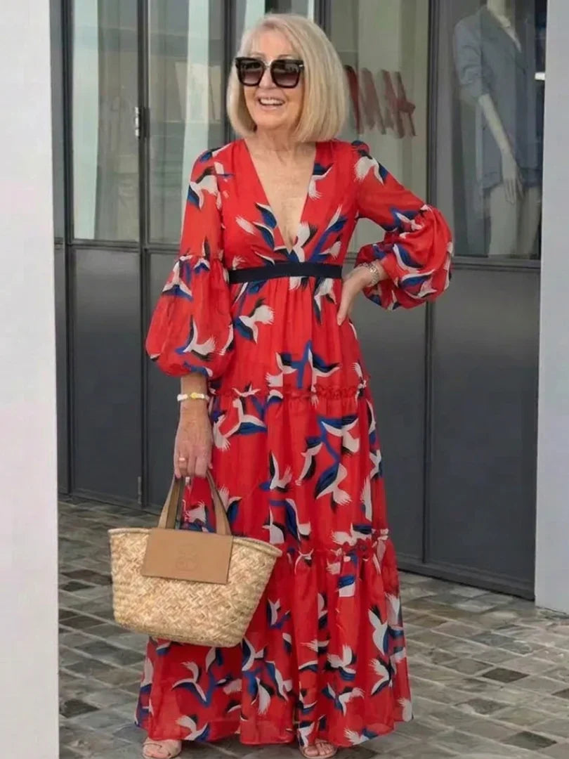Maxikleid | Flügelärmel | V-Ausschnitt | Langarmkleid | Sommerkleid-HauteBerlin