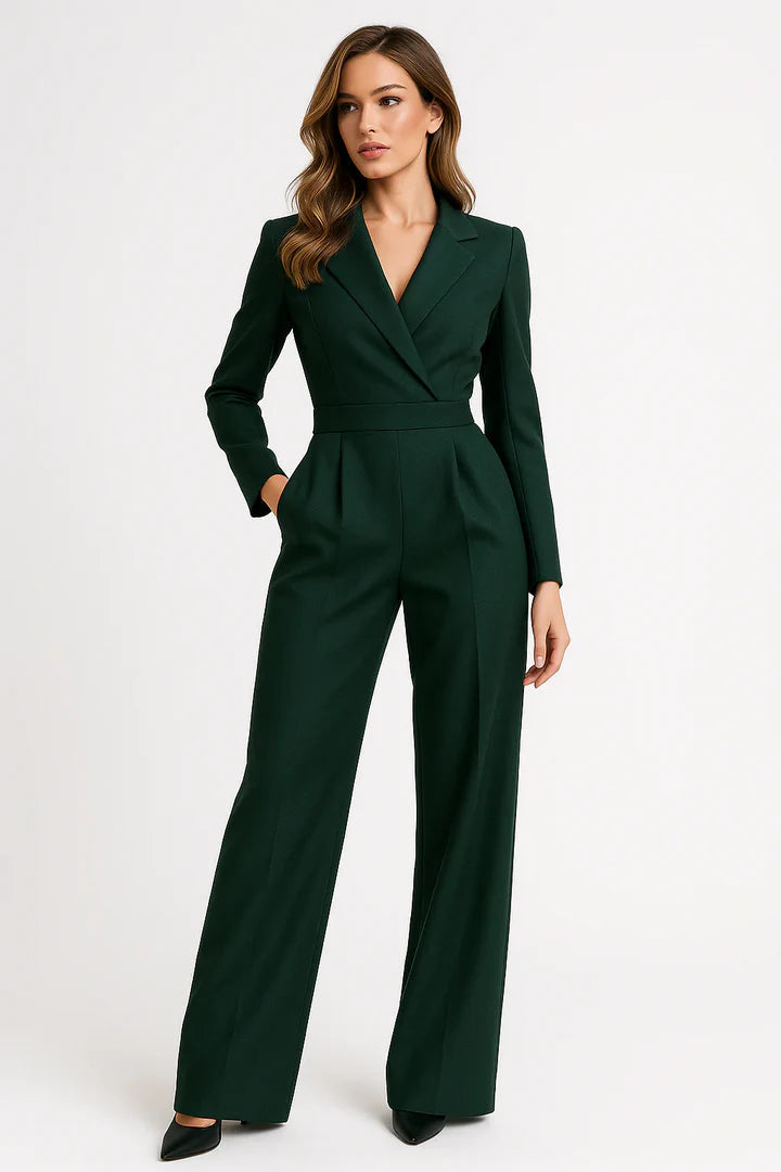 Jumpsuit mit weitem Bein – Eleganter Jumpsuit für Damen mit langen Ärmeln und V-Ausschnitt