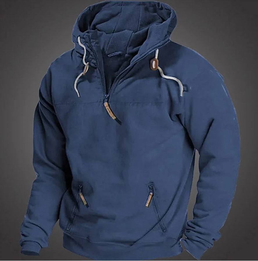 Pullover Hoodie – Warmer Herren-Hoodie mit halbem Reißverschluss und Taschen-HauteBerlin