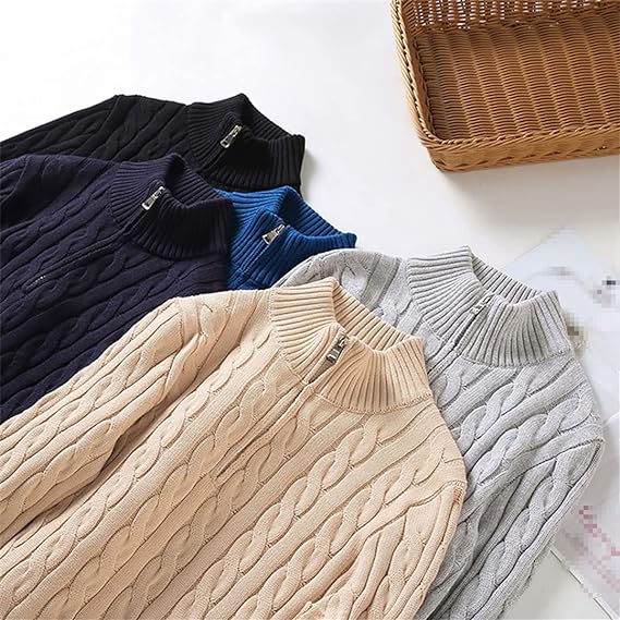Pullover mit Viertelreißverschluss – Zopfmuster – Halbreißverschluss – Strickpullover – Herrenpullover mit Viertelreißverschluss-HauteBerlin