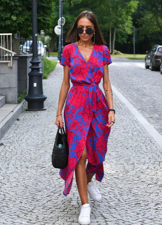 Malou - Bequemes Sommerkleid-Rot Blau-S-HauteBerlin
