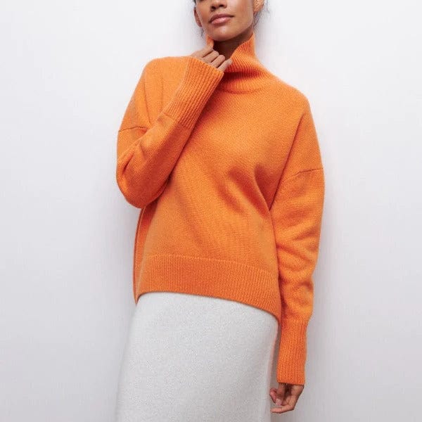 Lunacash – Oversize Damen Rollkragenpullover aus Reiner Kaschmirwolle-Orange-S-HauteBerlin