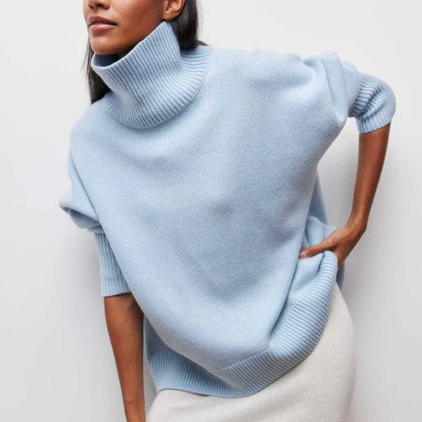 Lunacash – Oversize Damen Rollkragenpullover aus Reiner Kaschmirwolle-Blau-S-HauteBerlin