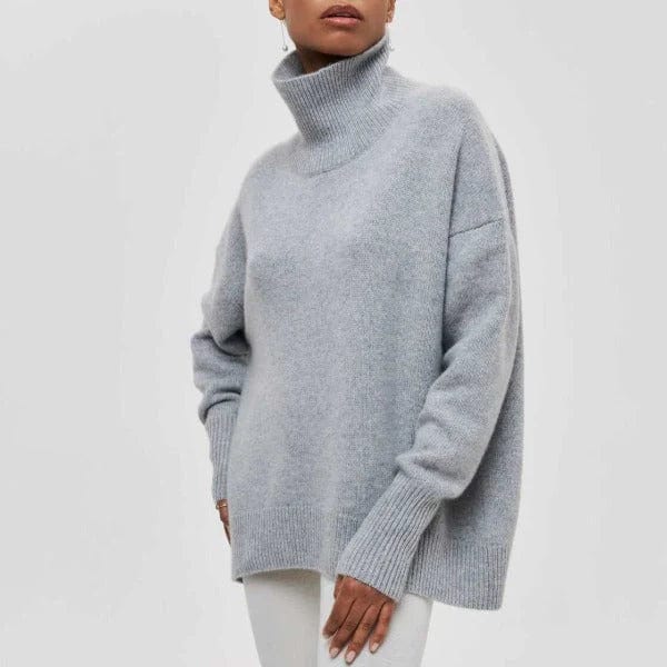 Lunacash – Oversize Damen Rollkragenpullover aus Reiner Kaschmirwolle-Grau-S-HauteBerlin