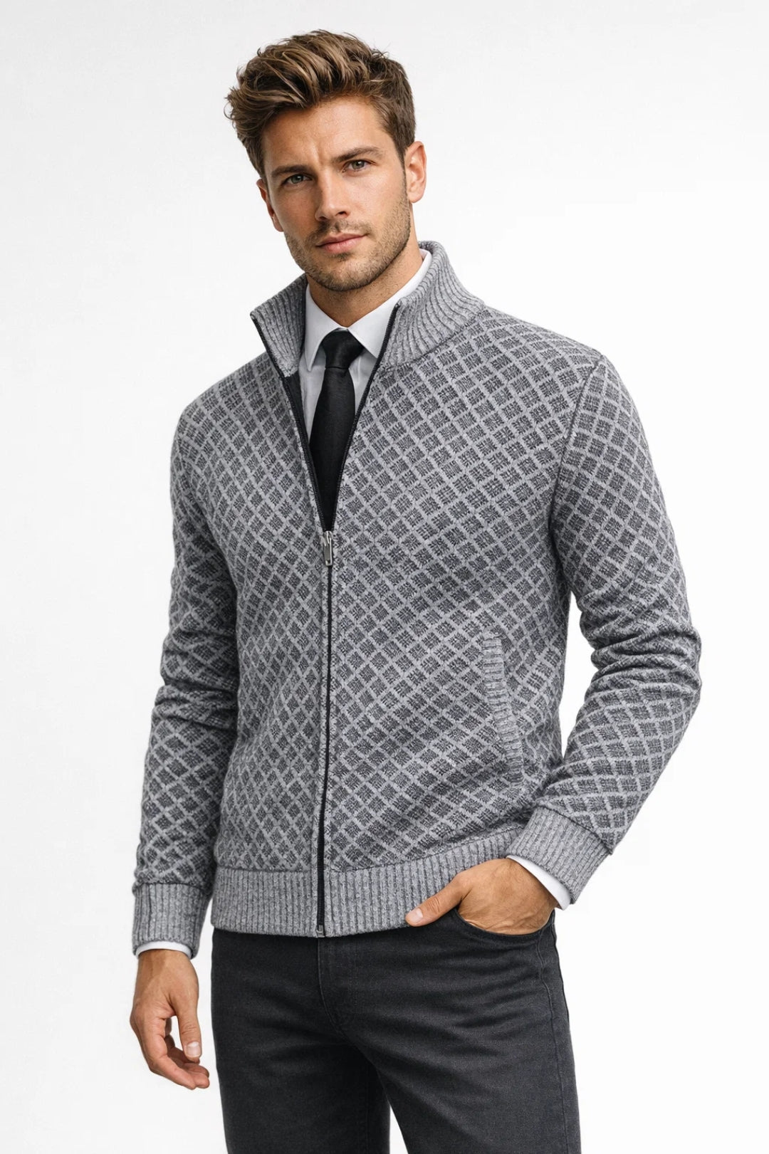 Strickjacke mit Reißverschluss – Strickjacke mit durchgehendem Reißverschluss für Männer-HauteBerlin