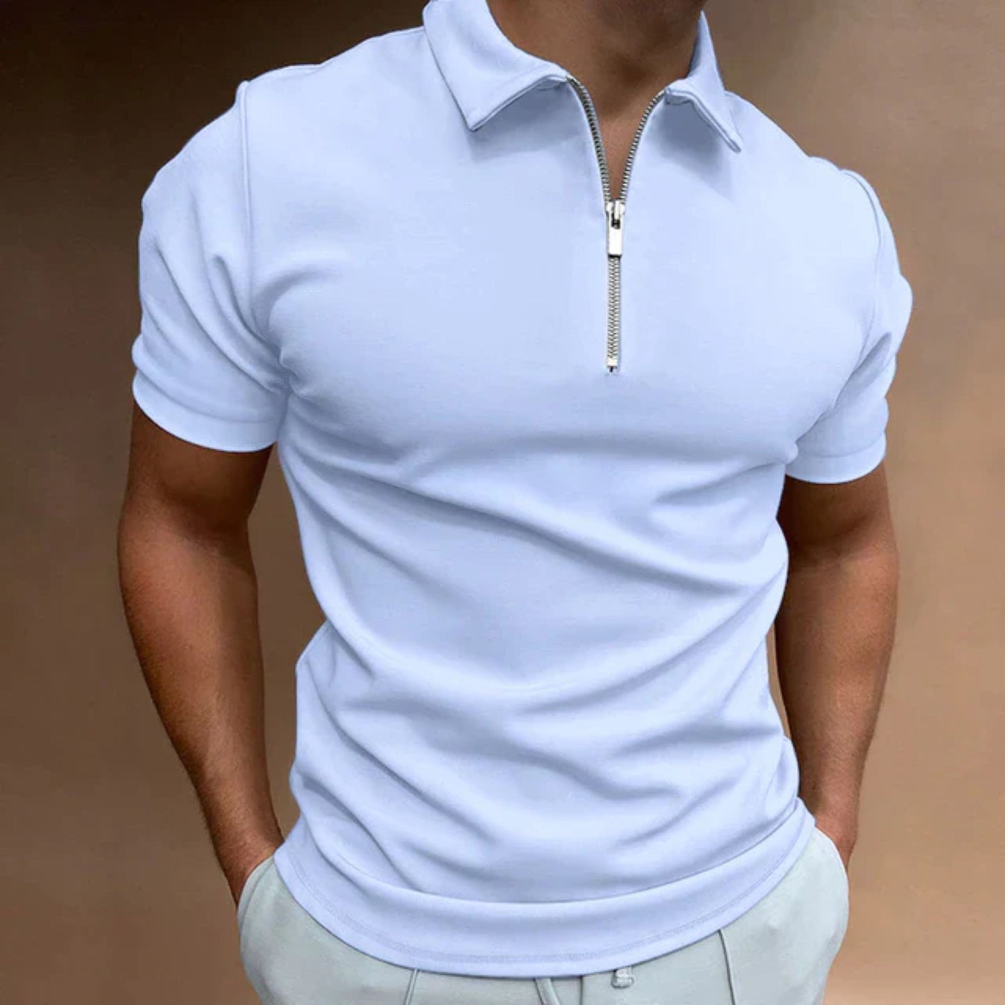 T-Shirt mit Kragen | Quarter Zip | Kurzarm | Polo-Shirt mit Reißverschluss | Polo-Shirts für Männer-HauteBerlin
