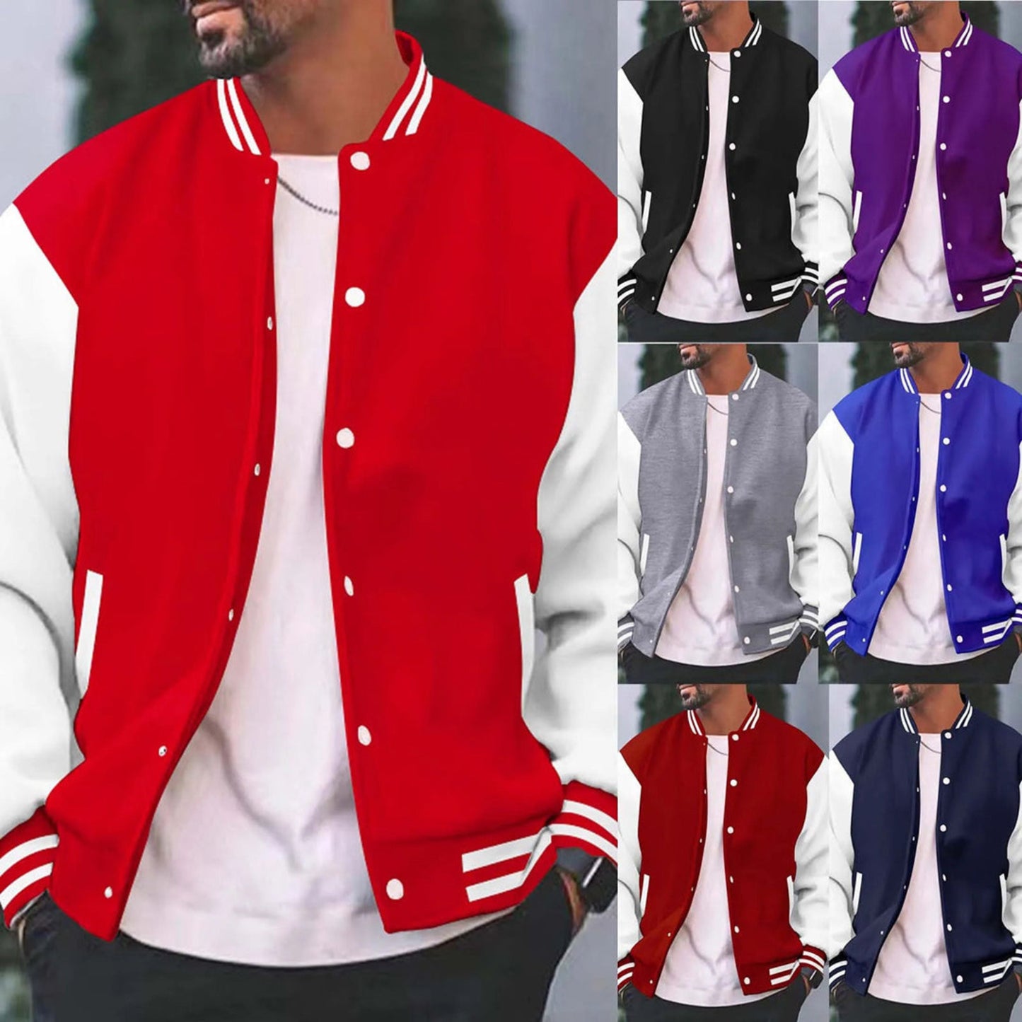 Varsity-Jacke – Lässige Baseball-Bomberjacke mit Knöpfen für Männer-HauteBerlin