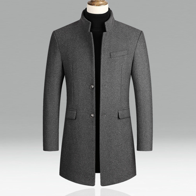 Wollmantel - Einfacher Schnitt - Hoher Kragen - Winterjacke - Herrenmantel-Grau-M-HauteBerlin