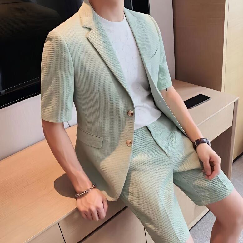 Zweiteiliges Set - Stilvoll - Kurzarm - Herren Blazer - Herrenbekleidung-HauteBerlin