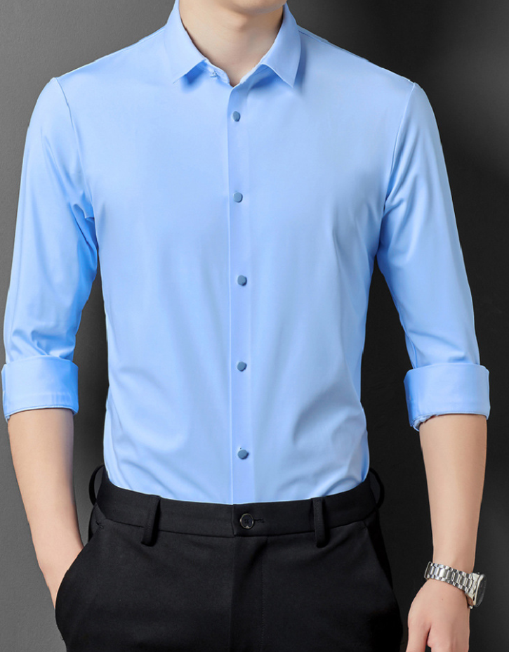 Cavessio – Herren Bügelfreies Stretchhemd mit Modern Fit-Hellblau-XS-HauteBerlin