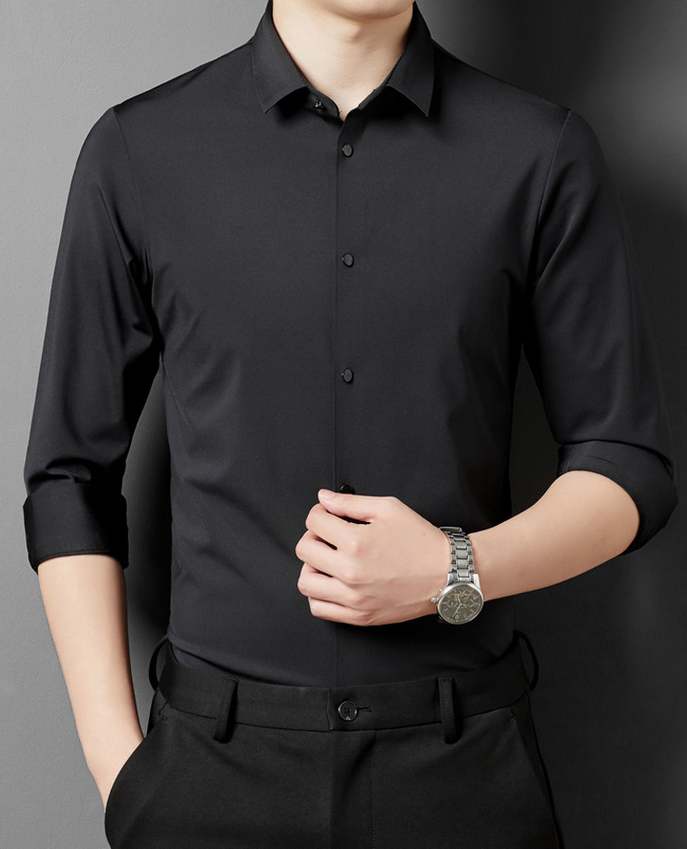 Cavessio – Herren Bügelfreies Stretchhemd mit Modern Fit-Schwarz-XS-HauteBerlin