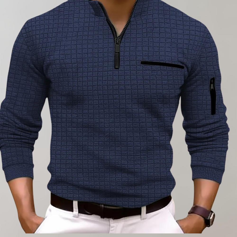 Bravaro – Modernes langärmeliges Baumwoll-Poloshirt für Herren-Blau-S-HauteBerlin