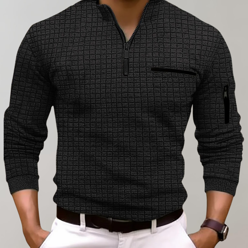 Bravaro – Modernes langärmeliges Baumwoll-Poloshirt für Herren-Schwarz-S-HauteBerlin