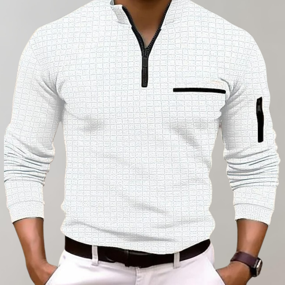 Bravaro – Modernes langärmeliges Baumwoll-Poloshirt für Herren-Weiß-S-HauteBerlin