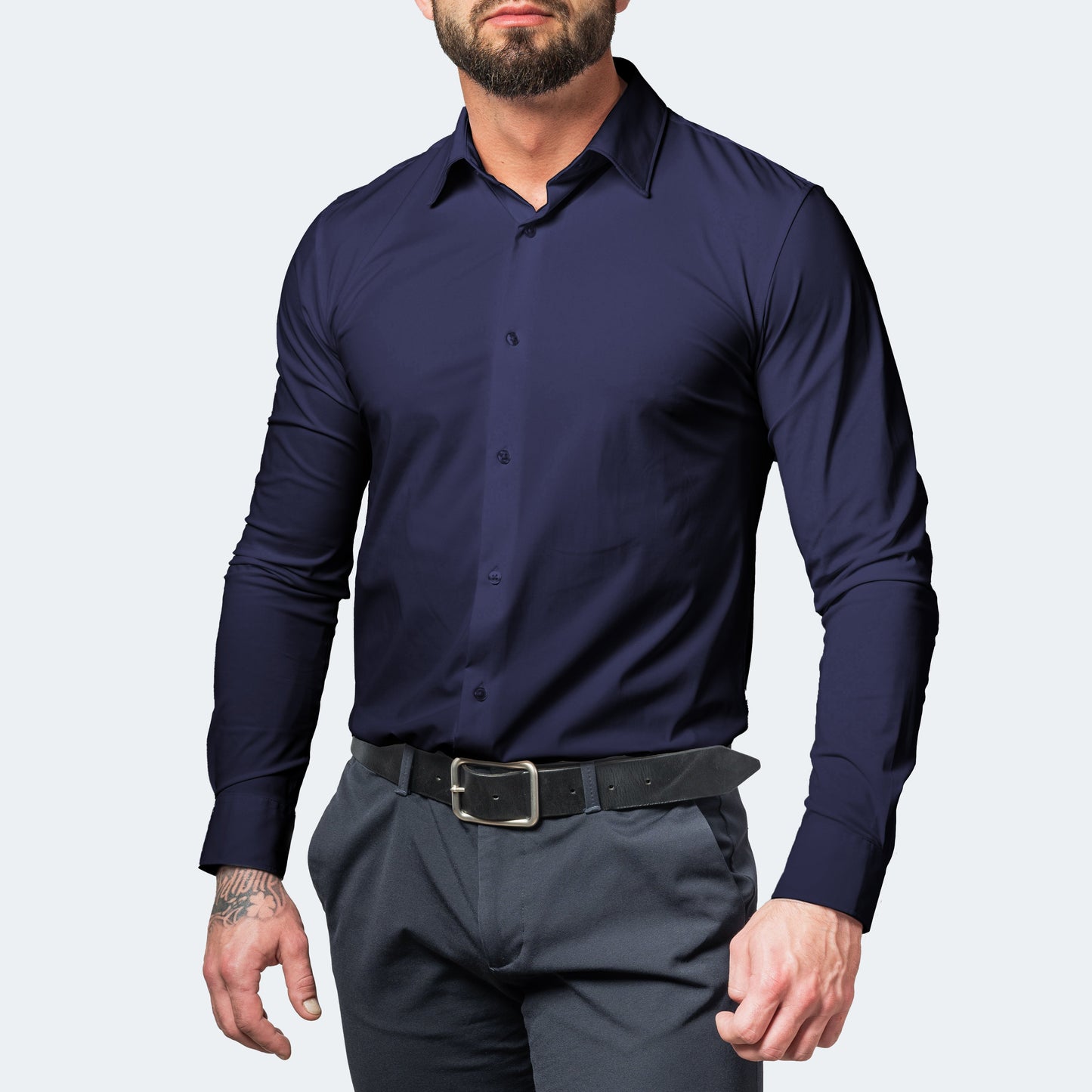 Cavessio – Herren Bügelfreies Stretchhemd mit Modern Fit-HauteBerlin