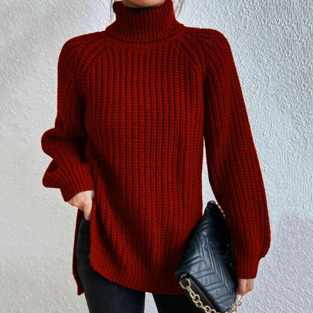 Velvèra – Klassischer Feinstrick-Rollkragenpullover für Damen-Rot-S-HauteBerlin