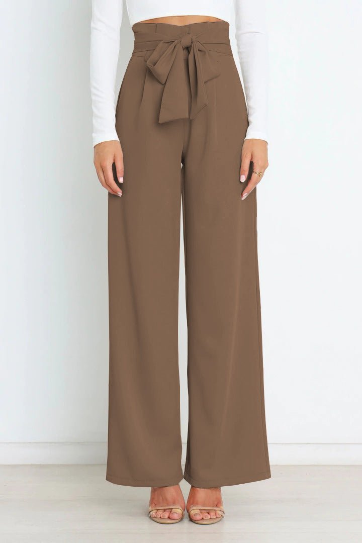 Elanthe – Damen Weite Hose mit Hohem Bund & Bindegürtel-Braun-S-HauteBerlin