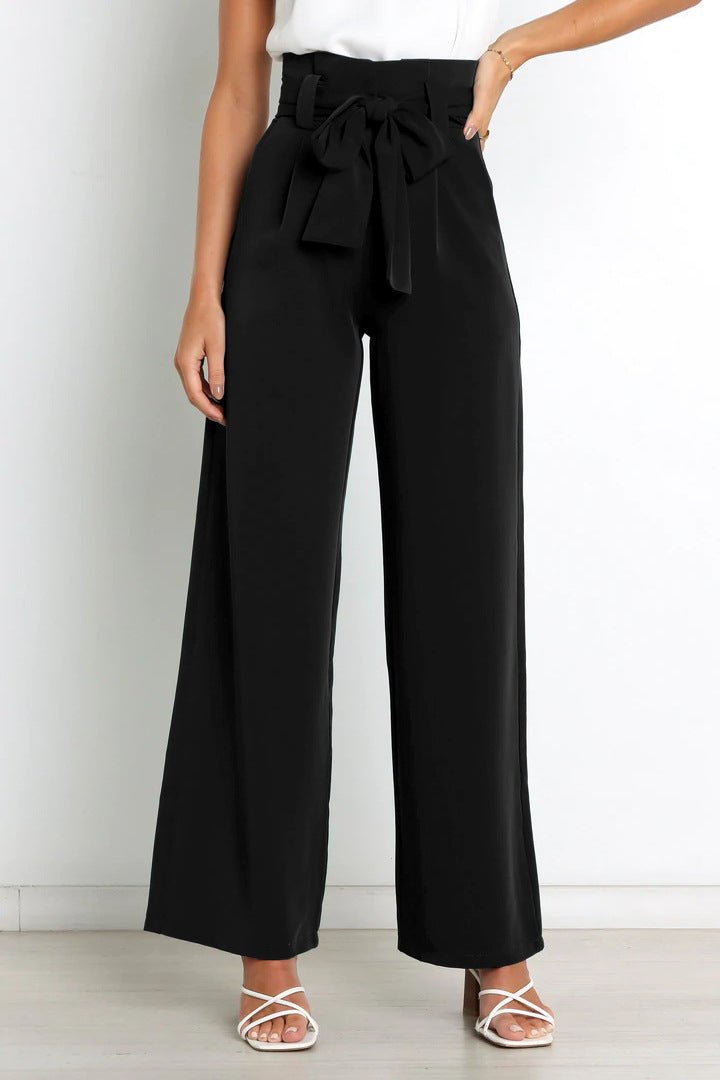 Elanthe – Damen Weite Hose mit Hohem Bund & Bindegürtel-Schwarz-S-HauteBerlin
