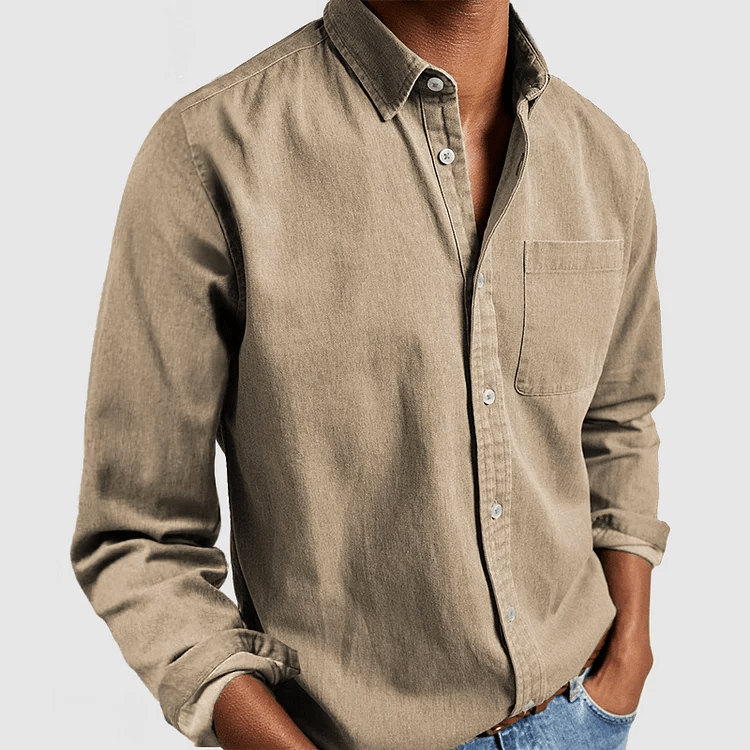 Nordvay – Klassisches Herren Langarmhemd aus Baumwolle für Business & Freizeit-Khaki-S-HauteBerlin