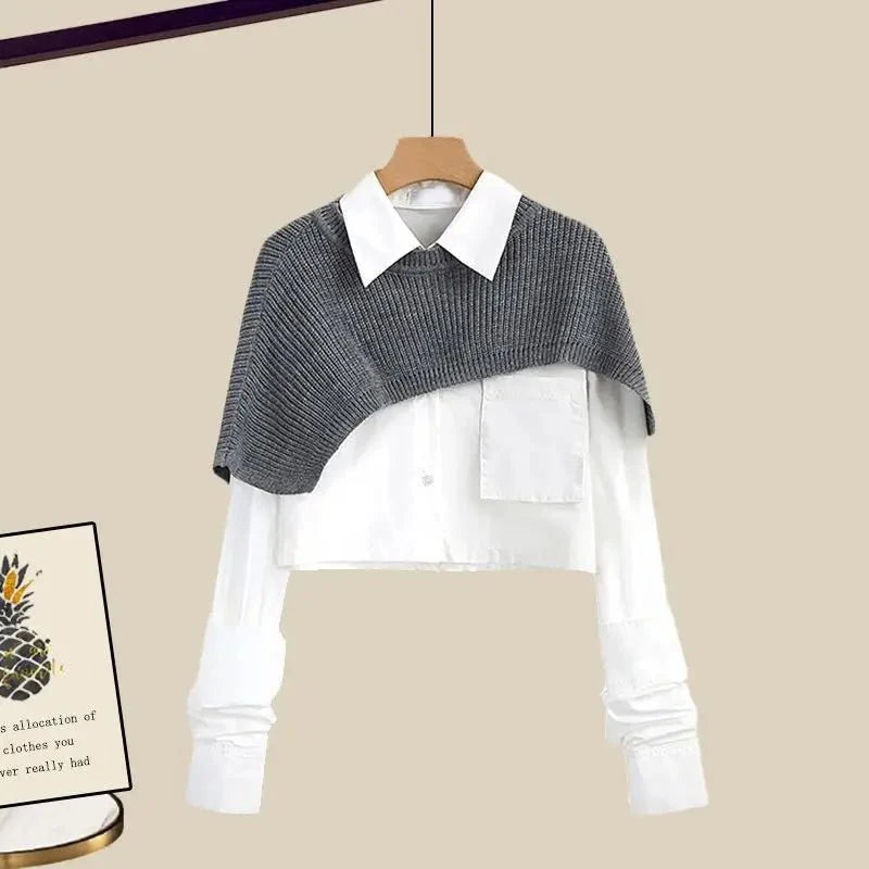 VivaLina – Damen Zweiteiler Set mit Shirt & Rock aus Leichtem Stoff-Top - Grau-S-HauteBerlin