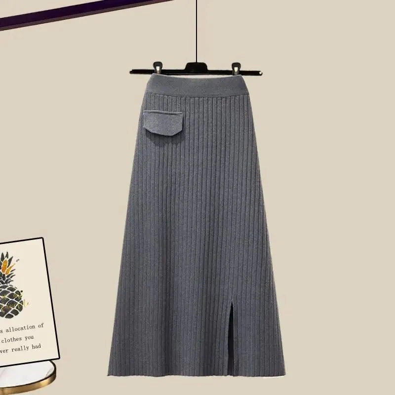 VivaLina – Damen Zweiteiler Set mit Shirt und Rock aus Leichtem Stoff-Rock - Grau-S-HauteBerlin