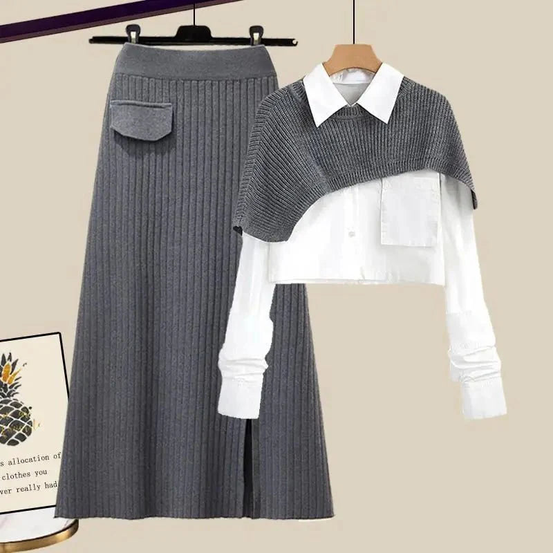 VivaLina – Damen Zweiteiler Set mit Shirt und Rock aus Leichtem Stoff-Grauer Satz-S-HauteBerlin