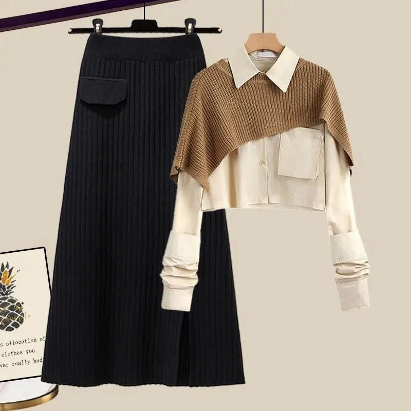 VivaLina – Damen Zweiteiler Set mit Shirt und Rock aus Leichtem Stoff-Schwarzes und braunes Set-S-HauteBerlin