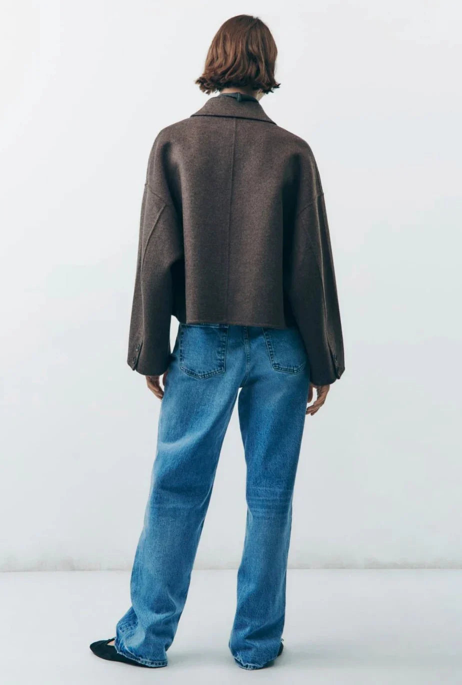 Übergroße Jacke – Damen-Pea-Coat mit kurzem Kragen