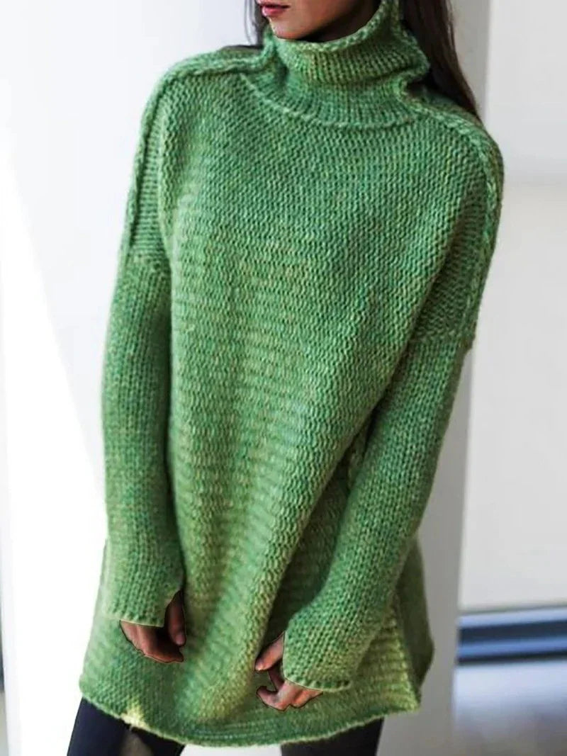 CozyMuse – Weicher Strickpullover mit übergroßem Rollkragen-Grün-S-HauteBerlin