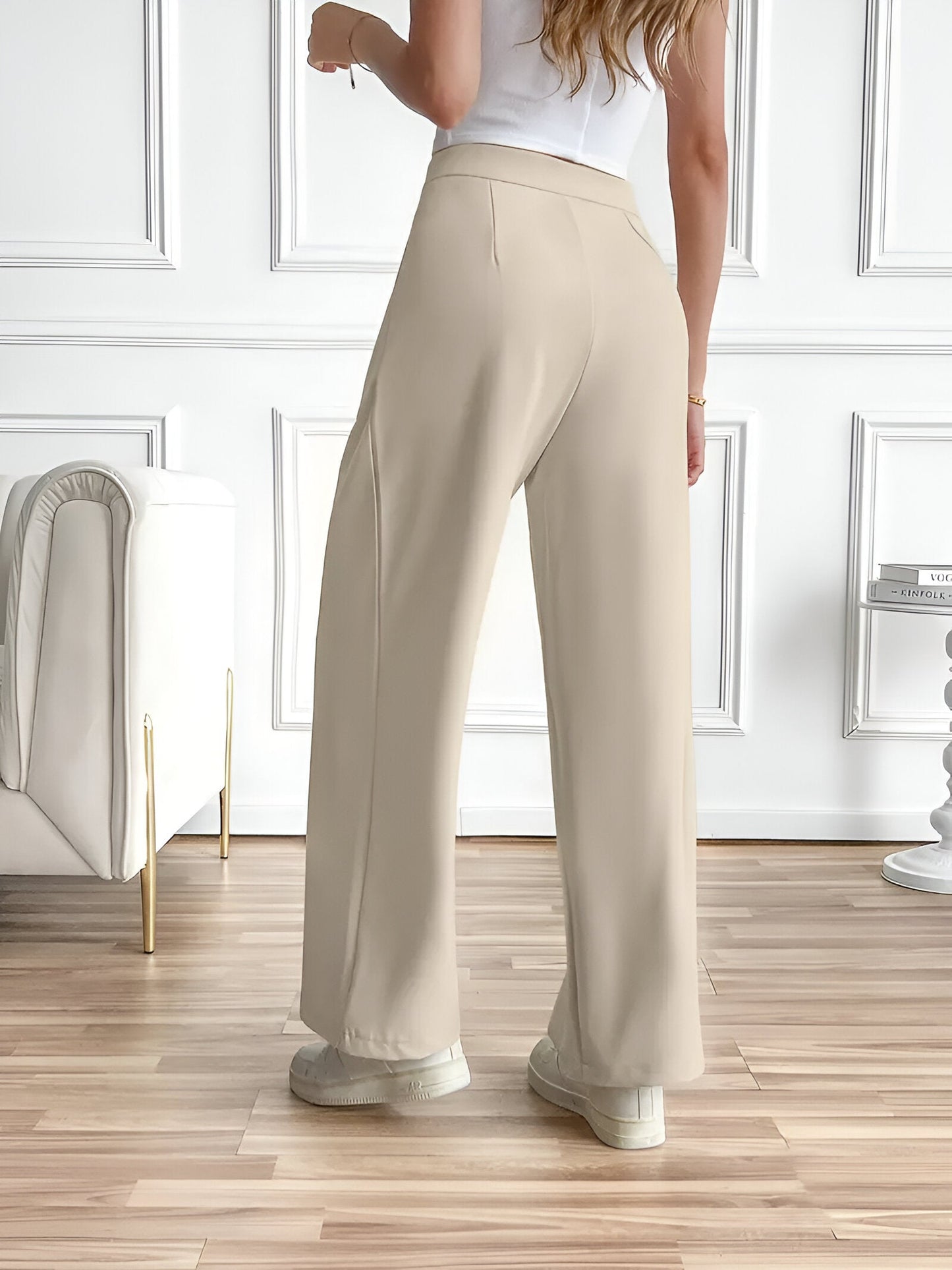 Velmira – Damen Elegante Hose mit Geradem Bein, Faltenwurf & Seitentaschen-HauteBerlin